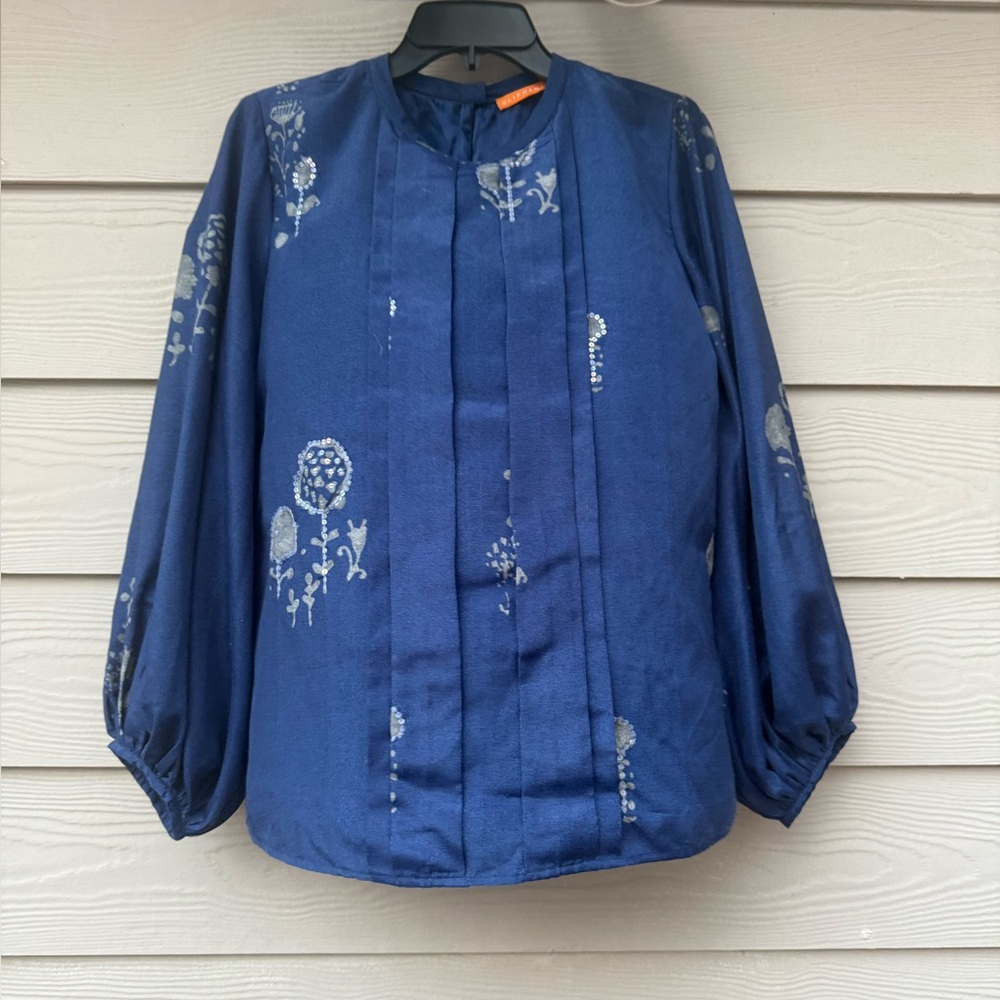 Oliphant Elegant Blue Floral Blouse